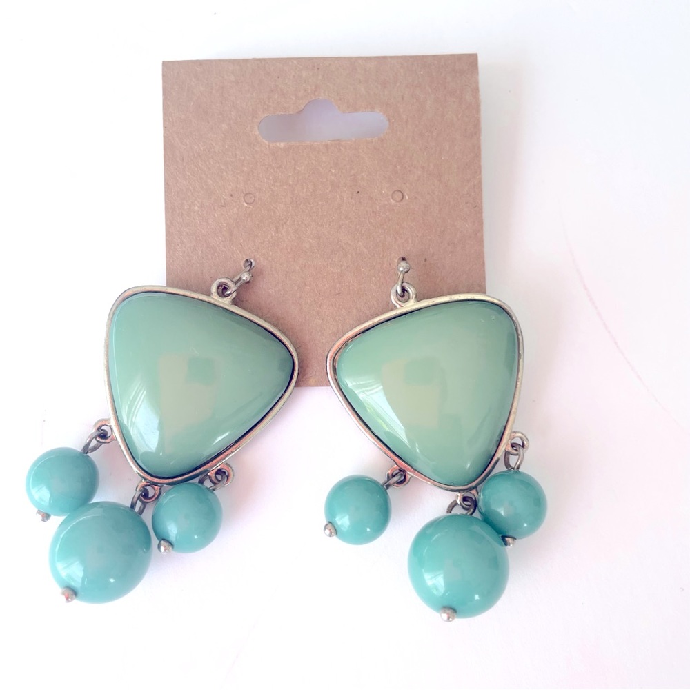 Turquoise Stone Teardrop Earrings with Dangles on Hammered Metal